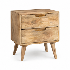 Table de chevet Moos en bois de manguier massif, 2 tiroirs, style moderne minimaliste, meubles de chambre à coucher, meubles d'hôtel, taille personnalisée, antique - Product Image 1