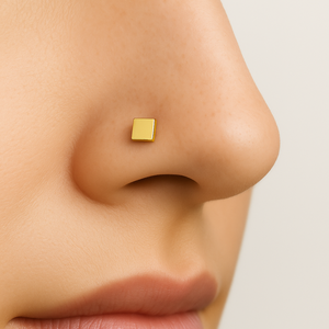 Suministro de fábrica 14K Real oro sólido nariz Stud 18G poste curvo diseño cuadrado plano hipoalergénico Piercing fino joyería al por mayor - Product Image 3