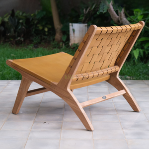 เก้าอี้ที่นั่งเดี่ยวทำจากไม้เนื้อแข็งที่มีส่วนผสมของหวายทอเหมาะสำหรับใช้งานกลางแจ้งริมสระน้ำ - Product Image 5