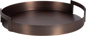 Bandeja redonda de metal de transición Bandeja de servicio decorativa circular Glam moderna de bronce con asas - Product Image 3