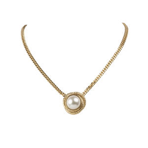 Collier en laiton de haute qualité pour femme, fabriqué en Italie, avec perle, plaqué or 22 carats - Product Image 1