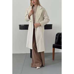 Ventes en gros de manteaux longs en tissu tissé blanc cassé - Product Image 2