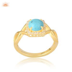 Hermoso Arizona turquesa y Zirconia cúbica mujeres anillo hecho a mano diseñador banda anillo de bodas regalo para novia - Product Image 1