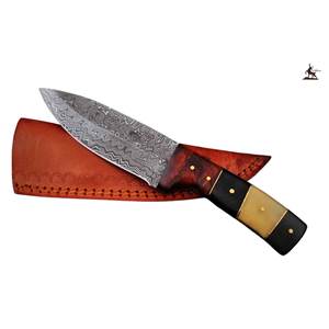 Couteau de skinner en acier damas fait main de conception personnalisée avec bel étui en cuir - Product Image 1