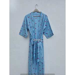 Robe kimono légère en coton imprimé à la main de style japonais, peignoir doux tissé - Product Image 5