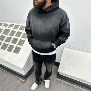 Sweats à capuche pour hommes de haute qualité pull goutte épaule Double fermeture éclair mélange de coton lourd saison d'hiver - Product Image 6