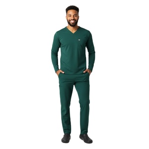 High Quality Men Nurse Work <b>Scrub</b> Set Comfortable Lightweight Top Elastic Waist Pants Hospital Uniform Wholesale Knitted Spandex - Product Image 3