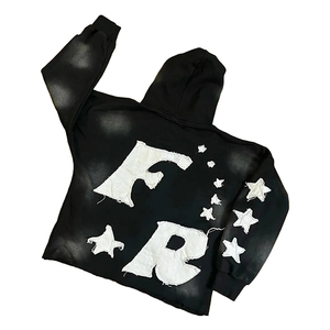 Jersey de algodón 100%, Sudadera con capucha, bordado desgastado, peso pesado, 400 gramos, forro polar, estilo informal de invierno ecológico - Product Image 2