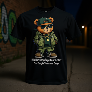 เสื้อยืดลายหมีฮิปฮอป ดีไซน์สตรีทแวร์สุดเท่สไตล์แก๊งสต้า - Product Image 3