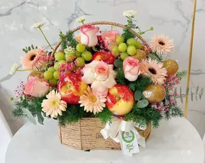 Cesto de comida com alças extravagantes, cesto de vime de natal feito à mão, cesta de flores vazia para presente, decoração de 4w, natural, para Natal