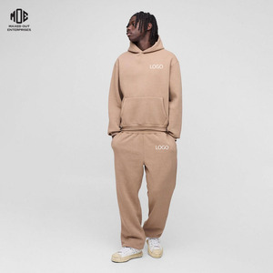 Brown Oversize Boxy Acid Wash Hooded Tracksuit for Men Custom LOGO Puff Print Streetwear Unisex Crop Boxy Hoodie & Sweatpants - Product Image 1