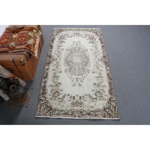 Vintage 3.6x6.6 ft Rug, Turkish Rug, <b>Brown</b> Floral <b>Wool</b> Rug - Product Image 1