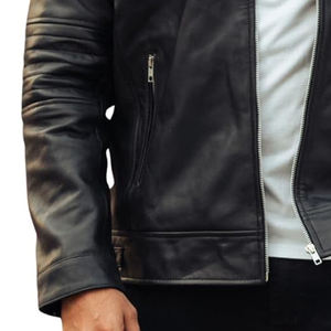 Veste en cuir zippée avant pour hommes de haute qualité coupe-vent personnalisé vente en gros de veste en cuir à la mode pour hommes de haute qualité - Product Image 3