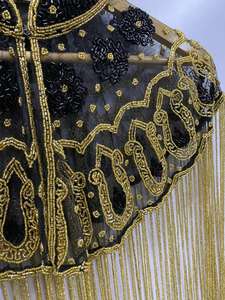 Kushang Textile Designer Beaded Crystal Embroidered ODM <b>Poncho</b> Anti-Static Organza Fabric Hand-fringed Breathable Evening Wear - Product Image 2