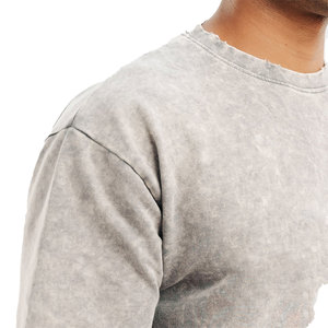 Professional Quality Men's Essentials T-<b>Shirt</b> Wonder <b>White</b> Acid Wash Regular Fit Ribbed Crewneck Pure Cotton Classic Breathable - Product Image 2