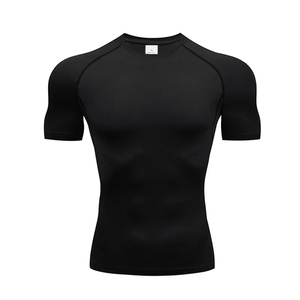 Haut de compression pour homme, coupe musclée, couleur unie, polyester et élasthanne, manches courtes, vêtement de sport, t-shirt d'entraînement - Product Image 2