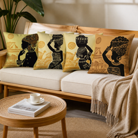 Afrikalı Kız Yastık Kılıfı Yumuşak Polyester Siyah Altın Sanat Portresi Yastık Kılıfı Kanepe için Dekoratif Yastık Kılıfı