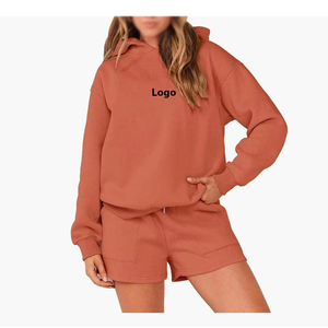 Ensemble coordonné décontracté pour femme : sweat à capuche et short coupe droite, 100 % coton, longueur au-dessus du genou, couleur unie, idéal pour l'été - Product Image 6