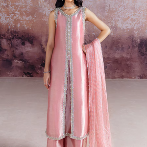 Robe longue Anarkali moderne en mousseline brodée à manches longues, ornements élégants pour femmes, tenue de soirée et de mariage, acrylique indien - Product Image 1