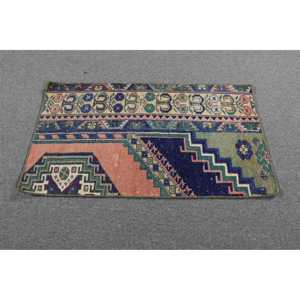 Alfombra Turca Vintage Pequeña de 1.7x3 pies, Alfombra de Lana Sólida Azul y Roja - Product Image 3