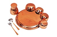 Ensemble d'assiettes en cuivre antique écologique Fabriqué à la main 7 pièces Thali en cuivre Assiette décorative Ensemble Thali en cuivre pur