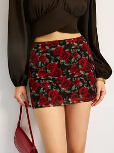 Jupe mini en jean unie pour femme, taille élastique, décontractée, 100 % coton, séchage rapide, respirante, coupe crayon, été - Product Image 1