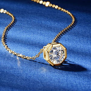 Collier solitaire géométrique tendance de forme octogonale avec sertissage carré, 0,75 carat, moissanite ronde enveloppée, pendentif diamant unique - Product Image 4