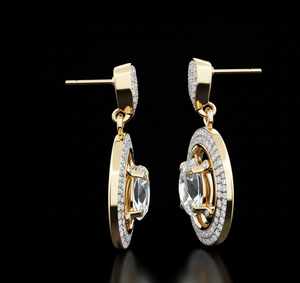 Boucles d'oreilles en cristal blanc et pierres précieuses CZ ovales en argent sterling 925 plaqué or 18 carats |   Boucles d'oreilles de 4,5 pouces, 10 grammes, pour soirée - Product Image 2