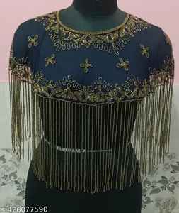 Elegant Anti-Static Organza <b>Ladies</b> Evening Party Dress with Beaded <b>Cape</b> & Embroidered Pearls Crystal Beautifully Handcrafted - Product Image 6