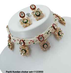 Indian Fancy Traditional Kundan & Motipearl Gold Tone Kundan <b>Pearl</b> <b>Choker</b> Necklace Earring Set With Mangtikka for Women and Girl - Product Image 2