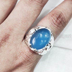 ผู้ค้าส่งบุรุษแหวนธรรมชาติสีฟ้าพลอยพลอยแหวน Birthstone ทุกขนาดอาหรับเครื่องประดับวินเทจแหวนเงิน 925 - Product Image 2