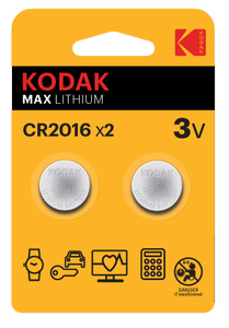 2 pezzi. Batterie a bottone Kodak Max Lithium CR2016 3V (confezione blister) - Product Image 1
