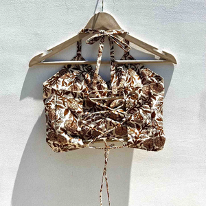 Top de Algodón Tejido Marrón con Diseño Cruzado, Corto, Estilo Étnico, Bralette de Verano para Mujer, Ligero, Transpirable, Sin Mangas - Product Image 2