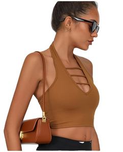 <b>Open</b> Back Hanging Neck Yoga Fitness Tank Top Padded Nude Pilates Sports <b>Bra</b> for Running Training Breathable with Front Logo - Product Image 6