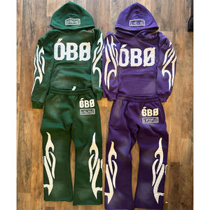 Chándales de invierno con apliques personalizados, Jersey lavado con bordado, corte recortado, coser con capucha, pantalones de chándal apilados, conjunto de Sudadera con capucha - Product Image 6