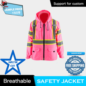 Chaqueta de Seguridad Impermeable y Transpirable con Capucha, de Alta Visibilidad, Reflectante, de Poliéster, para Trabajadores de Carreteras, Unisex - Product Image 3