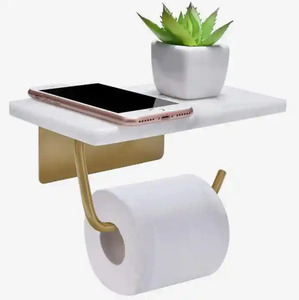 Porte-rouleau de papier hygiénique design fantaisie avec plateau en marbre porte-papier de luxe en laiton cuisine et salle de bain décoratif - Product Image 3