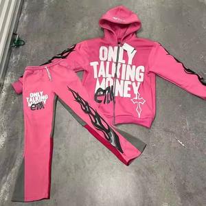 2025 Oem personnalisé 3D bouffée impression Streetwear hommes Flare survêtement français éponge à capuche poids lourd évasé pantalons de survêtement et sweats à capuche ensemble - Product Image 3