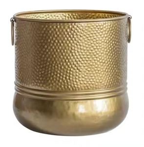 Maceta redonda de hierro latón dorado antiguo con maceta martillada para plantar macetas contenedores macetas recipiente para cultivo de plantas - Product Image 3