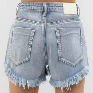 Cotton Women's High Waisted <b>Rolled</b> Hem Distressed Jeans Ripped Denim Shorts Made in Pakistan Denim Shorts - Product Image 6