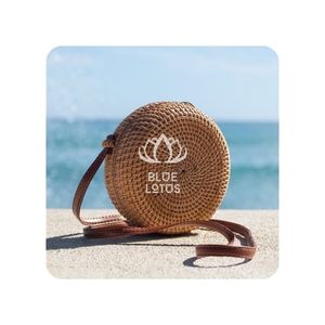 MEILLEUR PRIX Bleu Lotus 2025 Rotin Cercle Sac À La Main Durable Léger Parfait Sac De Voyage D'été Pour Une Tenue Quotidienne Élégante - Product Image 1