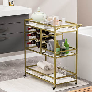 Vente chaude marbre et verre haut 2 niveaux chariot utilisation pour hôtel et usage domestique plaqué or nouveauté dernière conception de chariot 2025 - Product Image 2