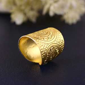 Bague ethnique style rétro bohème en laiton plaqué or 18 carats pour femme, motif mandala géométrique large, pour la vente en gros/OEM/ODM - Product Image 4