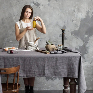 High Quality Woven 100% Linen Europe Style <strong>Table</strong> Cover Lotus Leaf Edge. Moss <strong>Yellow</strong> Stone Wash Custom Size Tablecloth Custom - Product Image 3