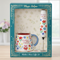 Kaffeetassen-Set Blumenmuster Keramiktasse mit Milchaufschäumer Geschenkset zum Muttertag Heim-Kaffee Großhandel