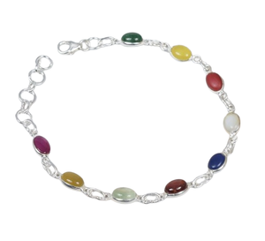 Mulit สีอัญมณี 925 เงินสเตอร์ลิงอัญมณีปรับ Handmade สร้อยข้อมือเครื่องประดับมีนาคม Birthstone ของขวัญสําหรับ 9 หิน - Product Image 1