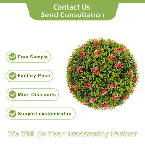 Ruopei أفضل كرة صناعية 28 من خشب البقس مع وردة حمراء معلقة على شكل زهرة ، كرة خضراء للديكور الداخلي أو الخارجي - Product Image 3