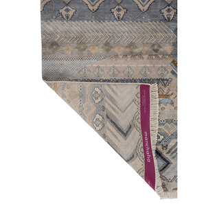 Tapis en soie noué à la main Manchaha, gris et noir, géométrique, pour salon, design rectangulaire en patchwork, pour la maison, Car-LUV-644 - Product Image 5