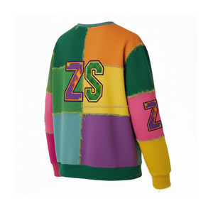 Premium 380 GSM Coton Polaire Patchwork Sweat Panneaux Multicolores Tissu Doux Logo Personnalisé Broderie Basics Sweat - Product Image 4