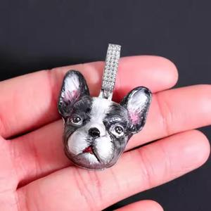 Pendentif Bouledogue Français Serti de Pierres pour Hommes, Ton Argent, Moissanite, Bijoux Hip Hop, Visage de Chien, Pendentif Hip Hop pour Hommes - Product Image 2